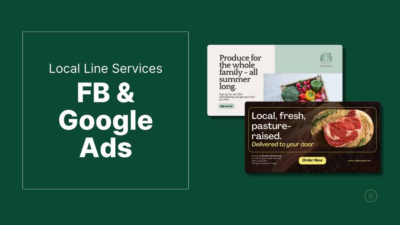 Local Line paid advertising service with example of Meta ads for farms.