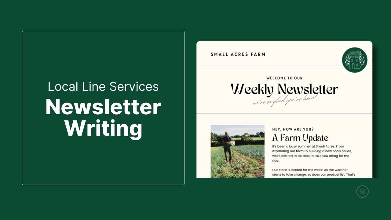 Local Line newsletter writing services with image of example email newsletter. 